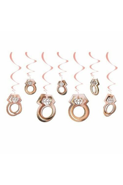 Bride To Be Tavan Süsü Rose Gold Renkli Parlak Yüzük Bekarlığa Veda Partisi 11 Adet 75 Cm Sarkıt