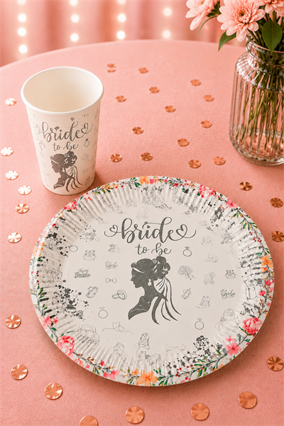 Bride To Be Yazılı Gelin Baskılı 8li Tabak Bardak  Bekarlığa Veda Partisi Masa Sofra Sunum Seti