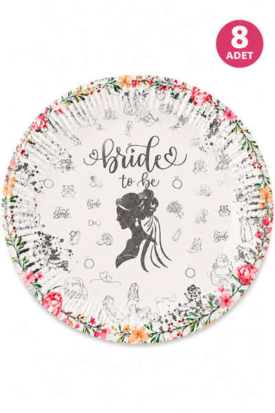 Bride To Be Yazılı Gelin Baskılı 8li Tabak Bardak  Bekarlığa Veda Partisi Masa Sofra Sunum Seti