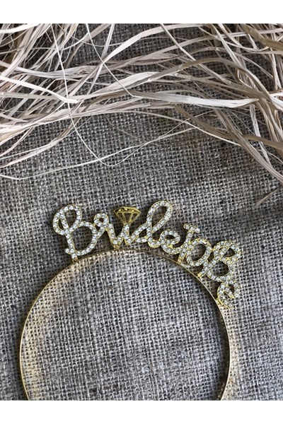 Bride To Be Yazılı Parıldayan Taşlı Taç Gold Renkli Altın Sarısı Bekarlığa Veda Partisi Konsept