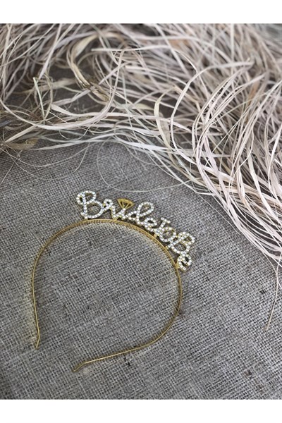 Bride To Be Yazılı Parıldayan Taşlı Taç Gold Renkli Altın Sarısı Bekarlığa Veda Partisi Konsept