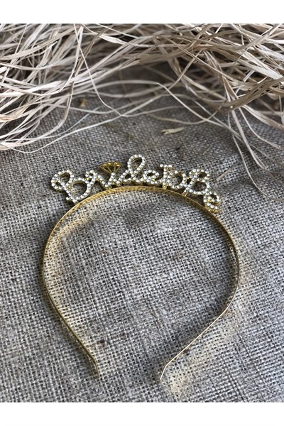 Bride To Be Yazılı Parıldayan Taşlı Taç Gold Renkli Altın Sarısı Bekarlığa Veda Partisi Konsept