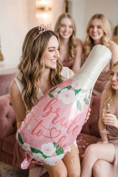 Bride To Be Yazılı Şişe Şekilli 85x35 Cm Folyo Balon Dev Bekarlığa Veda Partisi Çiçekli Balonu