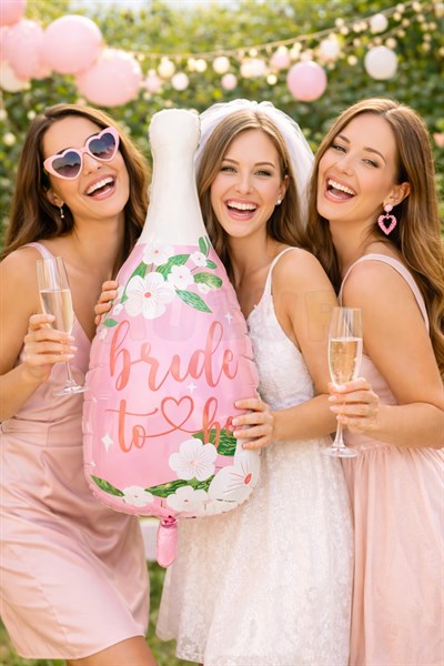 Bride To Be Yazılı Şişe Şekilli 85x35 Cm Folyo Balon Dev Bekarlığa Veda Partisi Çiçekli Balonu