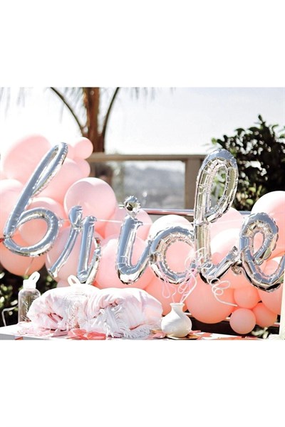 Bride Yazılı El Yazısı Folyo Gümüş Renkli Balon Gri Silver Bekarlığa Veda Partisi Imza Büyük Balon