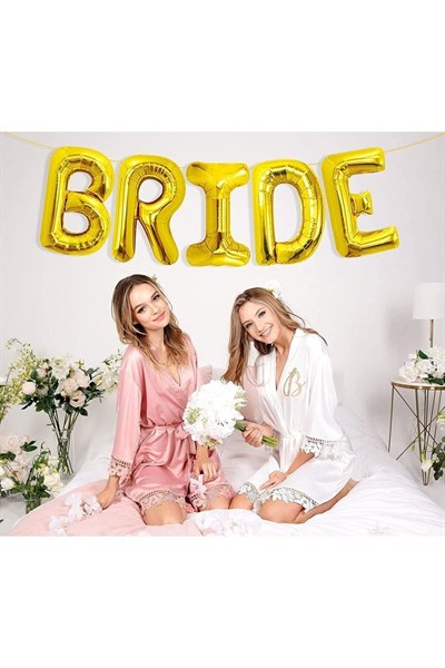 Bride Yazılı Folyo Balon Konsept Gold Altın Sarısı Renkli Bekarlığa Veda Partisi Her Harf 80 Cm