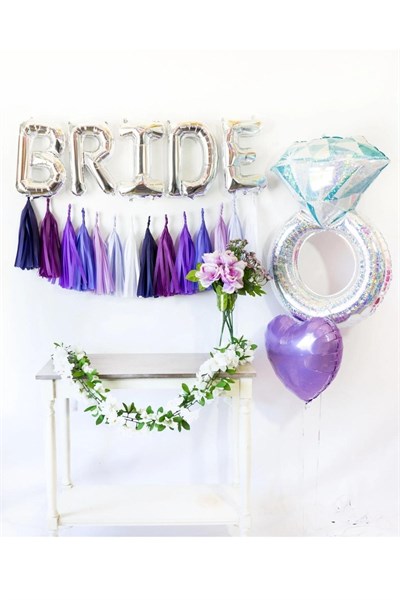 Bride Yazılı Folyo Balon Konsept Gümüş Renkli Gri Bekarlığa Veda Partisi Temalı Büyük Balon