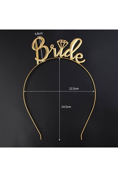 Bride Yazılı Metal Taç Gold Renkli Altın Sarısı Bekarlığa Veda Partisi Konsepti Kaliteli Taç