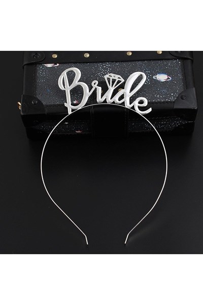 Bride Yazılı Metal Taç Gümüş Renkli Gri Renginde Bekarlığa Veda Partisi Konsepti Kaliteli Taç