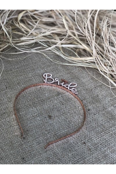 Bride Yazılı Taşlı Taç Parıldayan Taş Yapısı Rose Gold Renkli Bekarlığa Veda Partisi Konsept