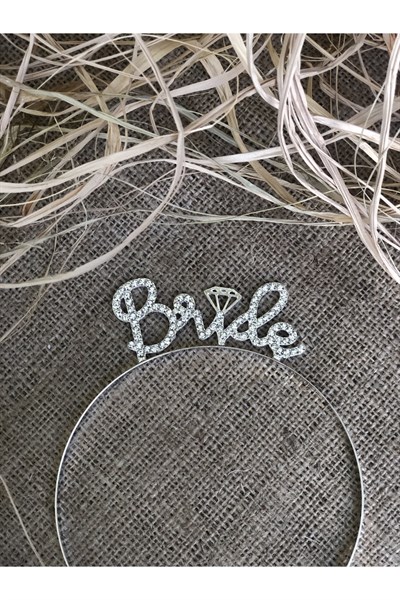 Bride Yazılı Taşlı Taç Parıldayan Taş Yapısı Gümüş Gri Renkli Bekarlığa Veda Partisi Konsept