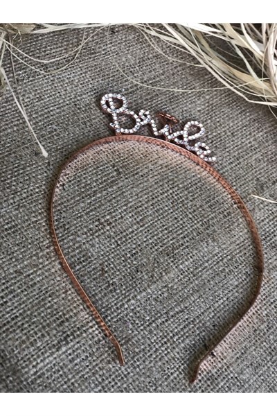 Bride Yazılı Taşlı Taç Parıldayan Taş Yapısı Rose Gold Renkli Bekarlığa Veda Partisi Konsept