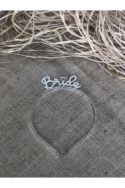 Bride Yazılı Taşlı Taç Parıldayan Taş Yapısı Gümüş Gri Renkli Bekarlığa Veda Partisi Konsept
