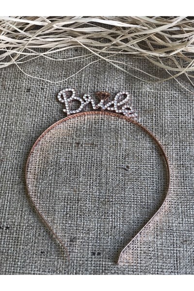 Bride Yazılı Taşlı Taç Parıldayan Taş Yapısı Rose Gold Renkli Bekarlığa Veda Partisi Konsept