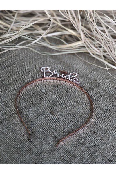 Bride Yazılı Taşlı Taç Parıldayan Taş Yapısı Rose Gold Renkli Bekarlığa Veda Partisi Konsept