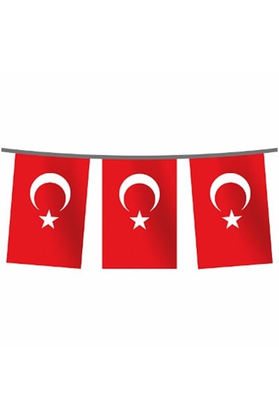 Büyük Boy Türk Bayrağı Baskılı İpe Dizili İpli Kağıt Ay Yıldız Bayrak 11x19 Cm 25 Li Milli Süsleri