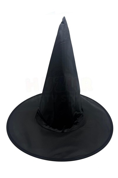 Cadı Şapkası Siyah Renk Paraşüt Kumaş Halloween Cadılar Bayramı Aksesuarı Unisex Standart Beden
