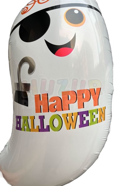 Cadılar Bayramı Folyo Balon 100x95 Cm 3 Lü Hayaletler Beyaz Siyah Renkli Happy Halloween Baskılı Süs