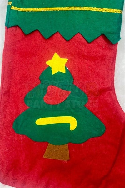 Çam Ağaçlı Yılbaşı Çorap 25x35 Cm Kırmızı Yeşil Renkli Yeni Yıl Ağacı Asmalık Asılan Dekoratif Süs