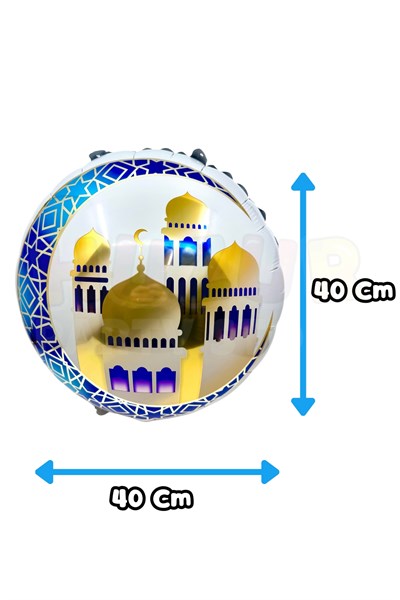 Camili Ramazan Folyo Balon 40 cm Lacivert Gold Renk Hoşgeldin Temalı İslami Süsü Hilal Detaylı