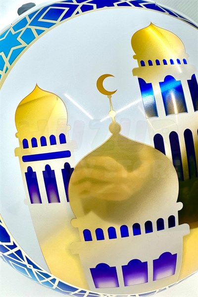 Camili Ramazan Folyo Balon 40 cm Lacivert Gold Renk Hoşgeldin Temalı İslami Süsü Hilal Detaylı