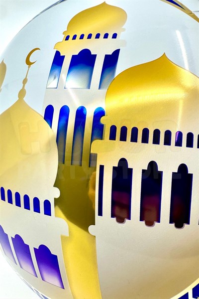 Camili Ramazan Folyo Balon 40 cm Lacivert Gold Renk Hoşgeldin Temalı İslami Süsü Hilal Detaylı