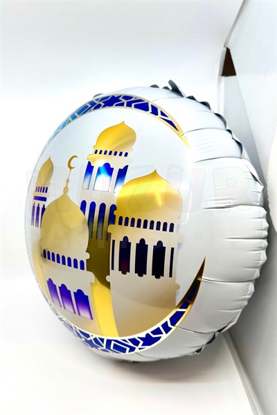 Camili Ramazan Folyo Balon 40 cm Lacivert Gold Renk Hoşgeldin Temalı İslami Süsü Hilal Detaylı
