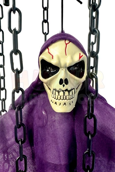 Çılgınca Titreyen Mor Kafatası Cadı 50x23 Cm Işıklı Sesli Sese Duyarlı Cadılar Bayramı Halloween
