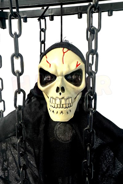 Çılgınca Titreyen Siyah Kafatası Cadı 50x23 Cm Işıklı Sesli Sese Duyarlı Cadılar Bayramı Halloween