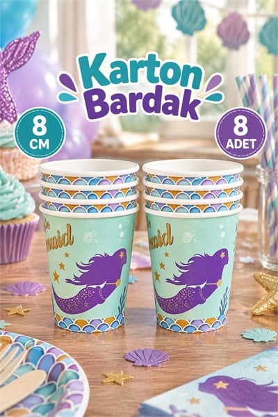 Deniz Kızı Temalı Bardak 8 Adet Deniz Atı Yıldız Ahtopot Konsept Little Mermaid Lisanslı Ürün