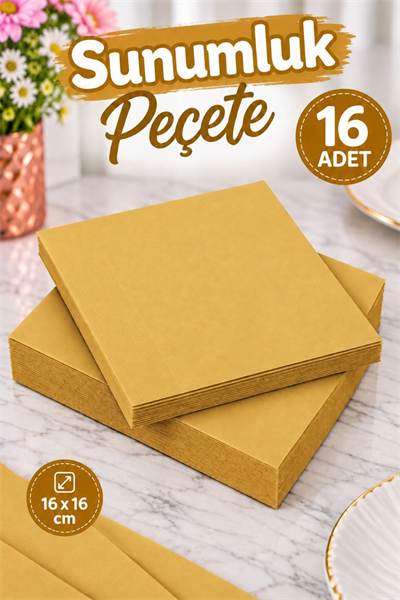 Düz Gold Renkli Sunumluk Peçete 16 Adet Altın Sarısı Gümüş Doğum Günü Parti Konsepti 16x16 Cm