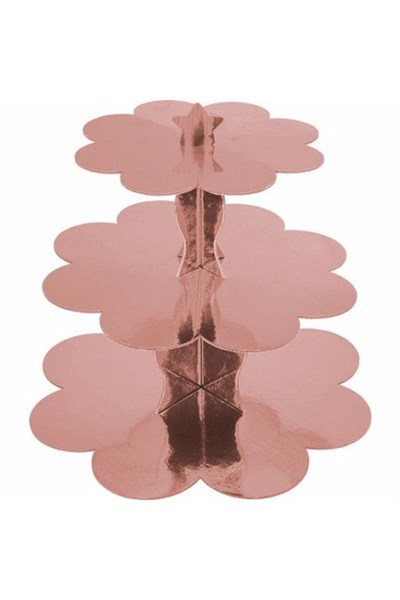 Düz Rose Gold Kek Standı Karton Cup Cake Standı 3 Katlı Piramit Kurabiye Kulesi