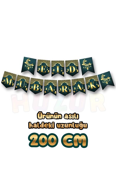 Eid Mubarak Yazılı Asmalı Banner 200 Cm Hoşgeldin Ramazan Bayramı Mübarek Dini Süs İslami Süsleri