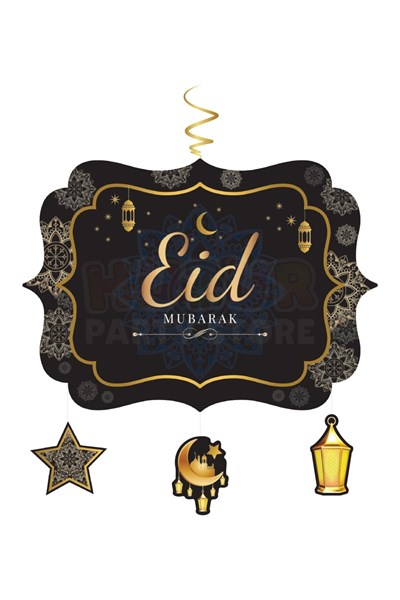 Eid Mubarak Yazılı Asmalı Tavan Sarkıt Süsü Ramazan Bayramı 130x34 Cm Islami Temalı Dini Süsü Gb