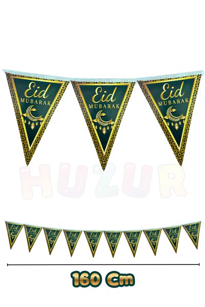 Eid Mubarak Yazılı Flama 10 Bayrak 160 Cm Hoşgeldin Ramazan Bayramı Süsleri Mübarek Dini İslami Süsü