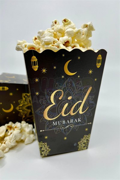 Eid Mubarak Yazılı Mısır Kutusu 8 Adet 8x12 Cm Pop Corn Darı Kabı Ramazan Bayramı Cips Kutusu Gb