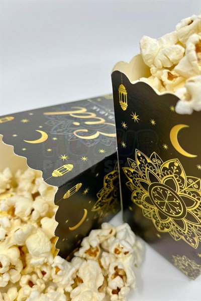 Eid Mubarak Yazılı Mısır Kutusu 8 Adet 8x12 Cm Pop Corn Darı Kabı Ramazan Bayramı Cips Kutusu Gb