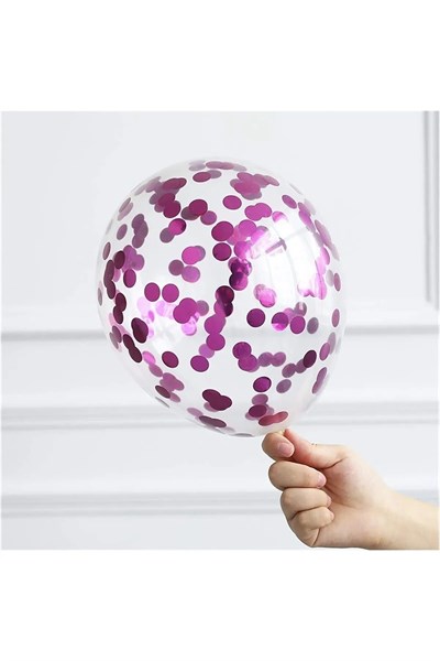 Fuşya Konfetili Şeffaf Balon 10 Adet Içi Gözüken Pullu Balon Balon Pulu Renksiz Balon