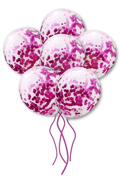 Fuşya Konfetili Şeffaf Balon 10 Adet Içi Gözüken Pullu Balon Balon Pulu Renksiz Balon