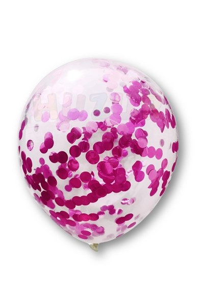 Fuşya Konfetili Şeffaf Ve Fuşya Krom Balon Seti 20 Adet 30cm Içi Gözüken Koyu Pembe Pullu Balon Pulu