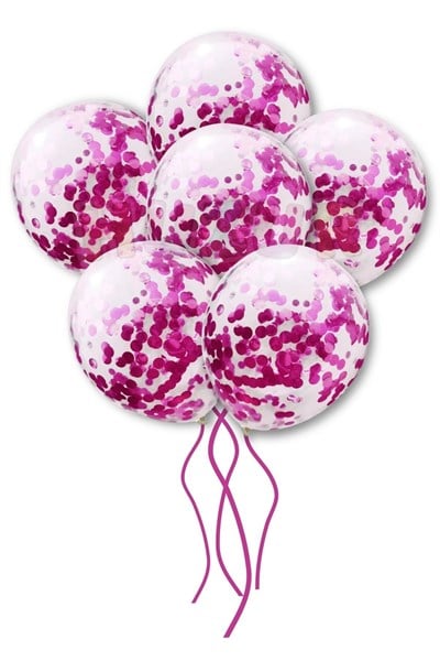 Fuşya Konfetili Şeffaf Ve Fuşya Metalik Balon Seti 20 Adet 30 Cm Içi Gözüken Koyu Pembe Pullu Balon