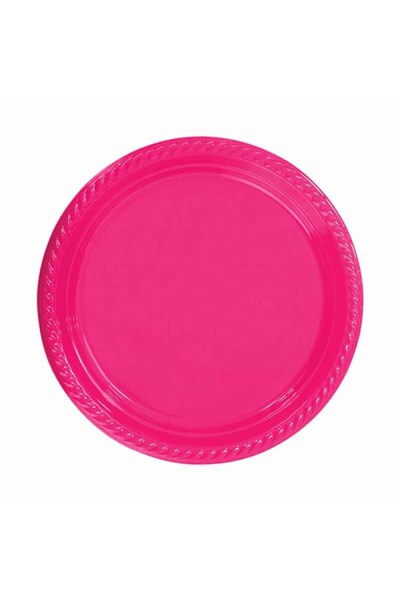 Fuşya Renginde 22cm 25li Parlak Tabak Renkli Dayanıklı Koyu Pembe Plastik Doğum Günü Parti Tabağı