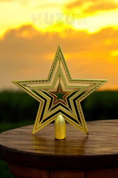 Gold Altın Renk Tepelik 20 Cm Parlak İç İçe Geçen Yıldızlar Yılbaşı Çam Ağacı Yeni Yıl Tepeliği