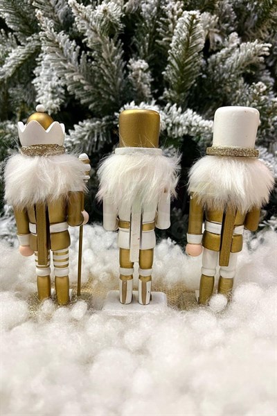 Gold Fındıkkıran 3lü Set 15 Cm Mızrak Davul Tüfekli Kurşun Asker Nutcracker Yılbaşı Yeni Yıl Dekor