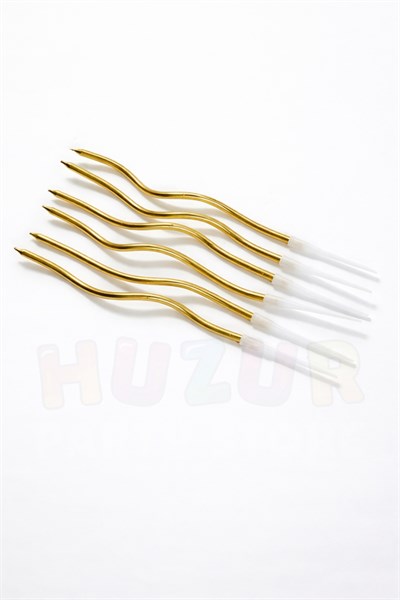 Gold Kıvrımlı Pasta Mumu 6 Adet 15 cm Doğum Günü Mum Seti Kıvrımlı Altın Renk Dekoratif Parti Süsü