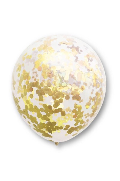 Gold Konfetili Şeffaf Ve Sarı Metalik Balon Seti 20 Adet 30 Cm Içi Gözüken Altın Sarısı Pullu Balon