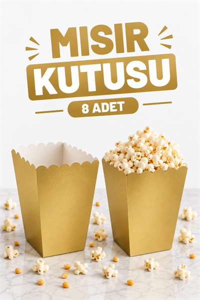 Gold Mısır Kutusu 8li Karton Cips Kutusu Düz Renkli 8 Adet Altın Renk Pop Corn Darı Kabı