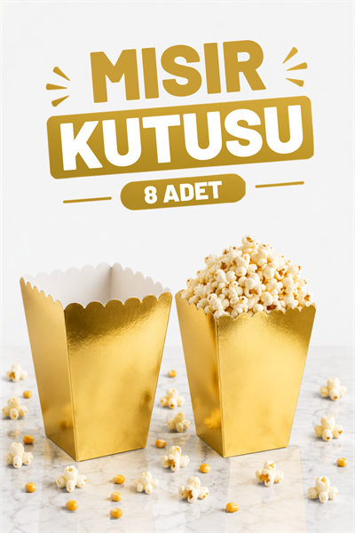 Gold Mısır Kutusu 8li Karton Cips Kutusu Düz Renkli 8 Adet Altın Renk Pop Corn Darı Kabı