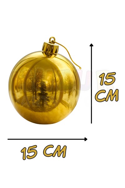 Gold Rengi 15 Cm Cici Top Büyük Parlak Altın Sarısı Renkli Ipli Asılabilen Yılbaşı Çam Ağacı Süsü