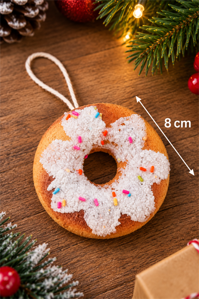 Granül Serpiştirilmiş Donut Yılbaşı Ağacı Süsü 8 Cm Renkli Parıltılı Yeni Yıl Strafor Çam Ağaç Süsü